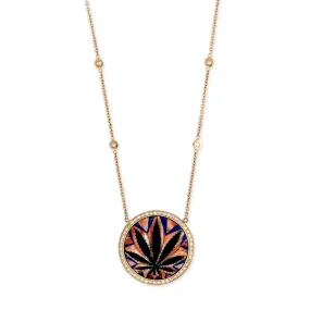 SPINY OYSTER SHELL   ONYX SWEET LEAF INLAY NECKLACE