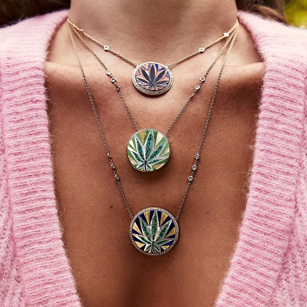 SPINY OYSTER SHELL   ONYX SWEET LEAF INLAY NECKLACE
