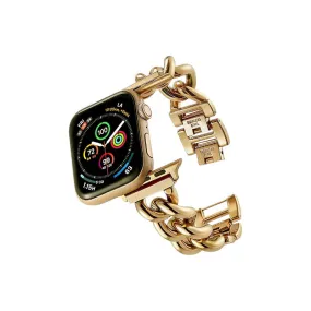 Stainless Steel Chain Bracelet Compatible With Apple Watch Band for 42MM 44MM 45MM-Gold