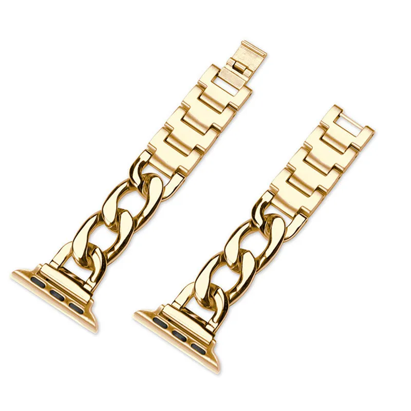 Stainless Steel Chain Bracelet Compatible With Apple Watch Band for 42MM 44MM 45MM-Gold