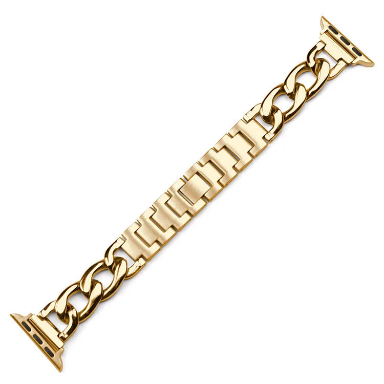 Stainless Steel Chain Bracelet Compatible With Apple Watch Band for 42MM 44MM 45MM-Gold