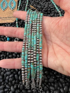 Sterling Silver 4mm Pearl with Turquoise Heshi Anklet