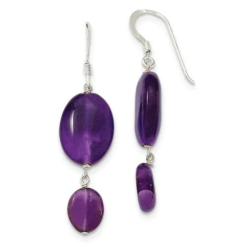 Sterling Silver Amethyst And Dark Purple Jade Earrings