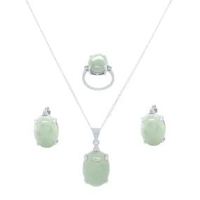 Sterling Silver Diamond Set Jade Jewellery Set