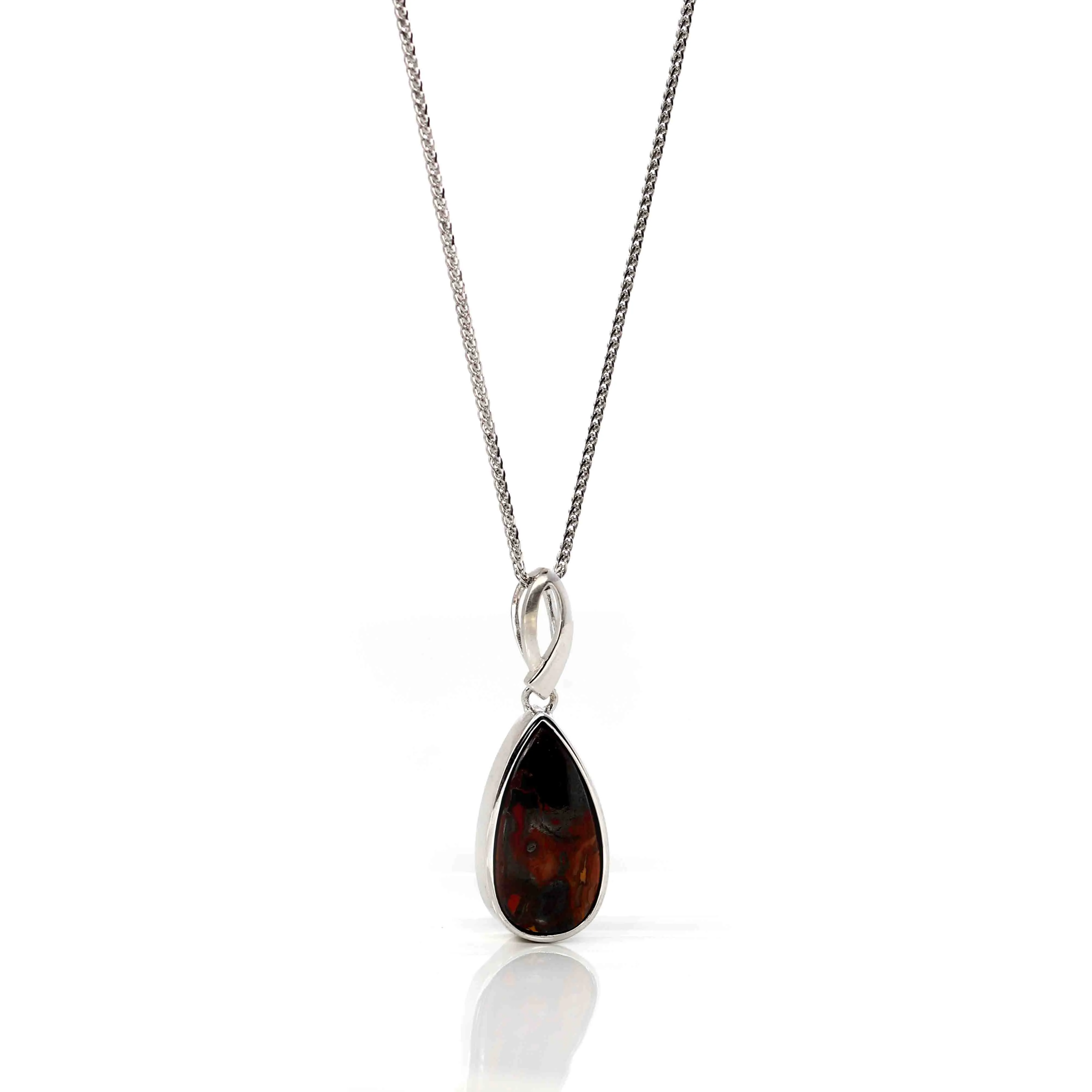 Sterling Silver Freeform Tear Drop Cut Australian Boulder Opal Bezel Set Necklace