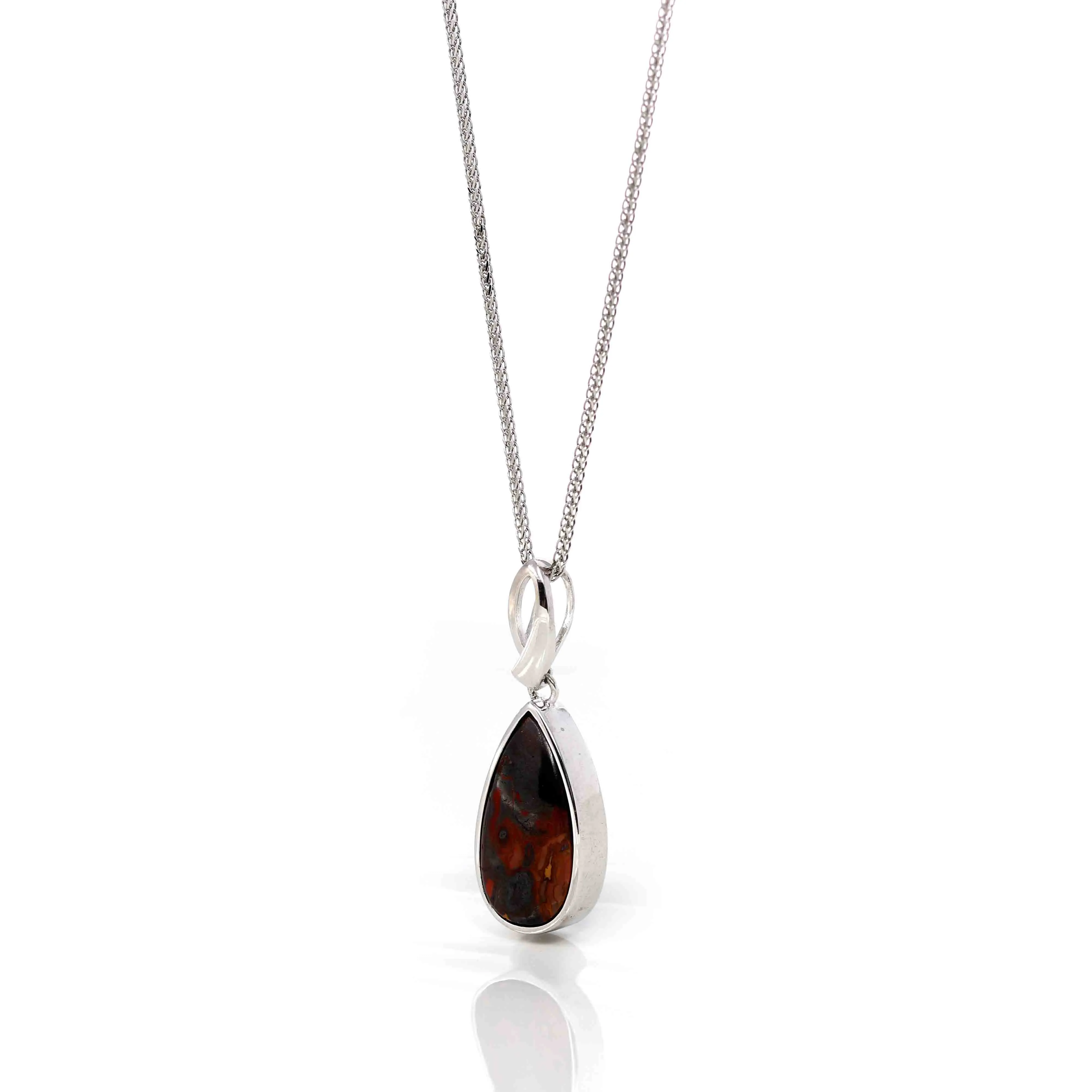 Sterling Silver Freeform Tear Drop Cut Australian Boulder Opal Bezel Set Necklace