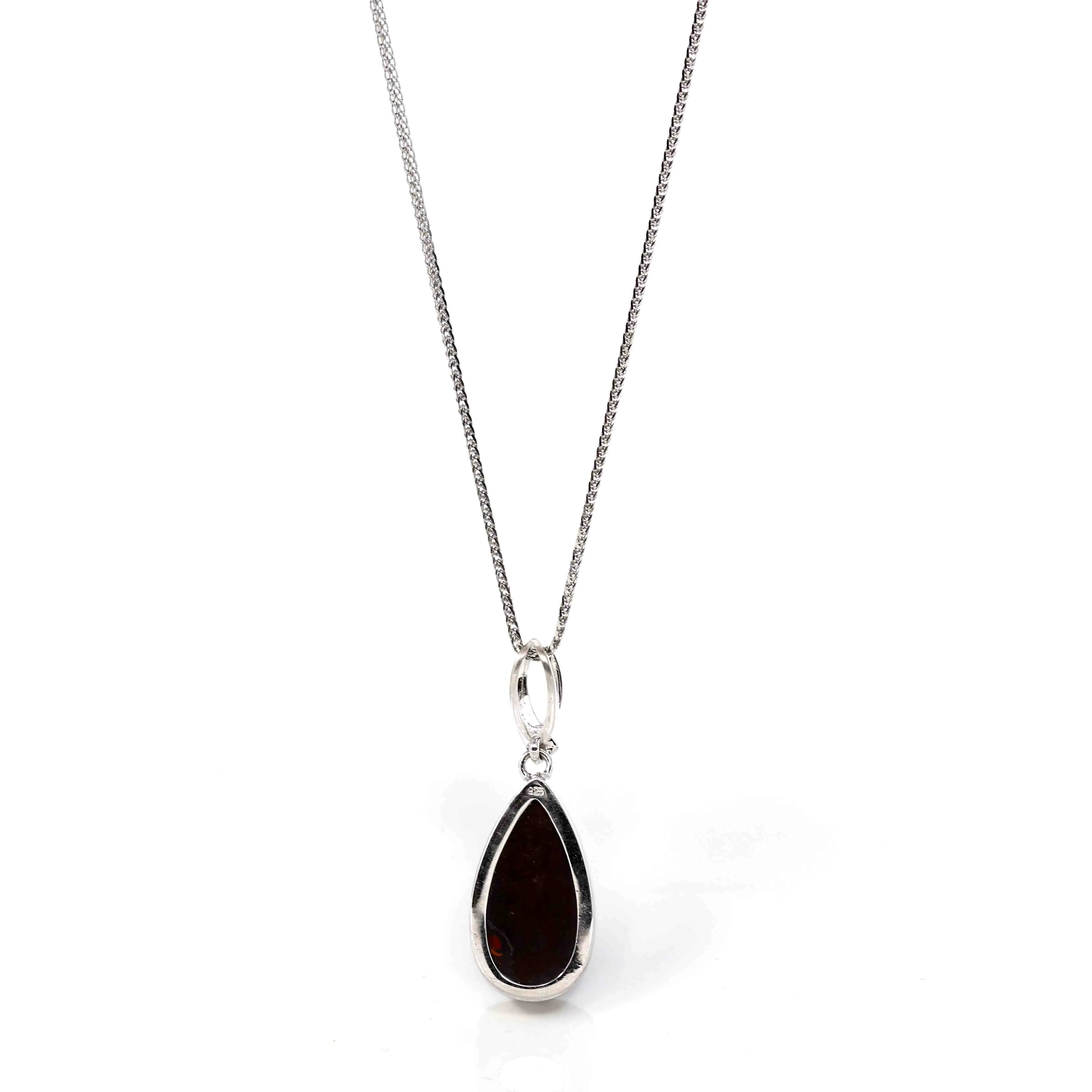 Sterling Silver Freeform Tear Drop Cut Australian Boulder Opal Bezel Set Necklace