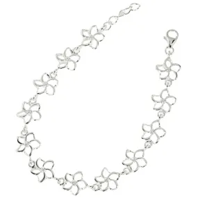Sterling Silver Hawaiian Floating Plumeria with Clear CZ Bracelet