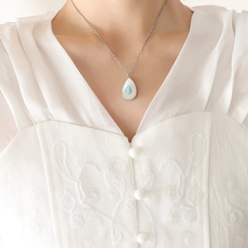 Teardrop Mother of Pearl Inlay Opal Pendant Necklace