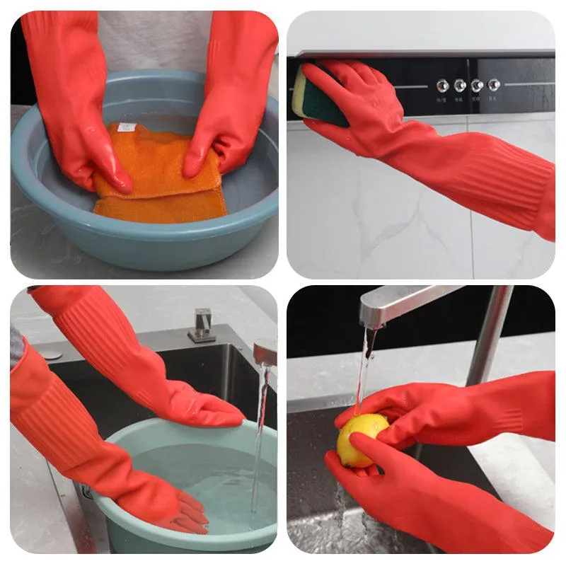 Thicker and longer latex dishwashing gloves