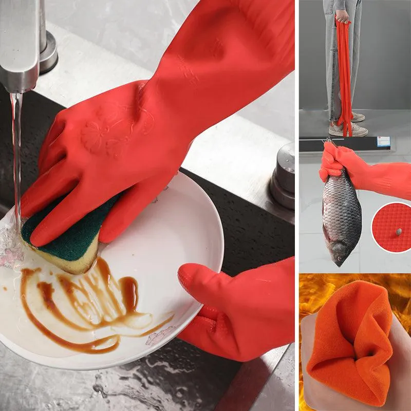 Thicker and longer latex dishwashing gloves