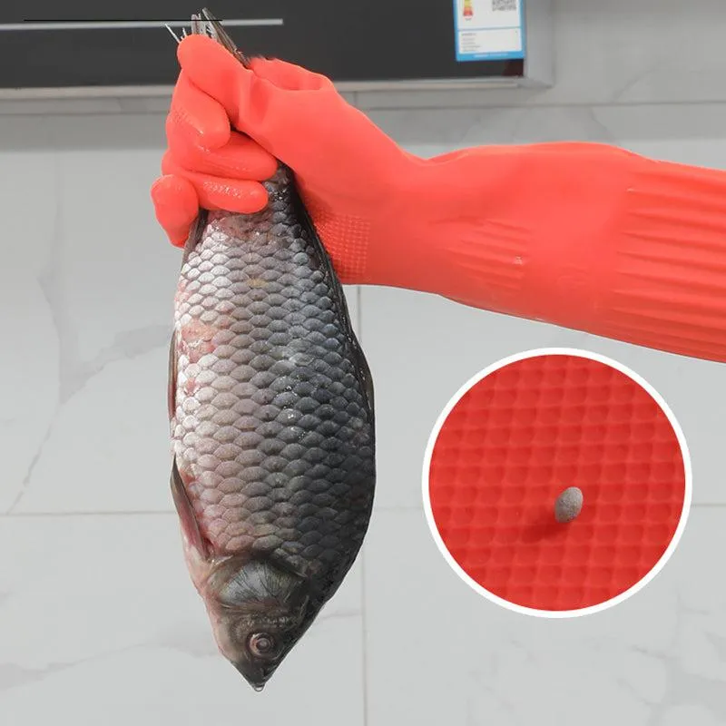 Thicker and longer latex dishwashing gloves