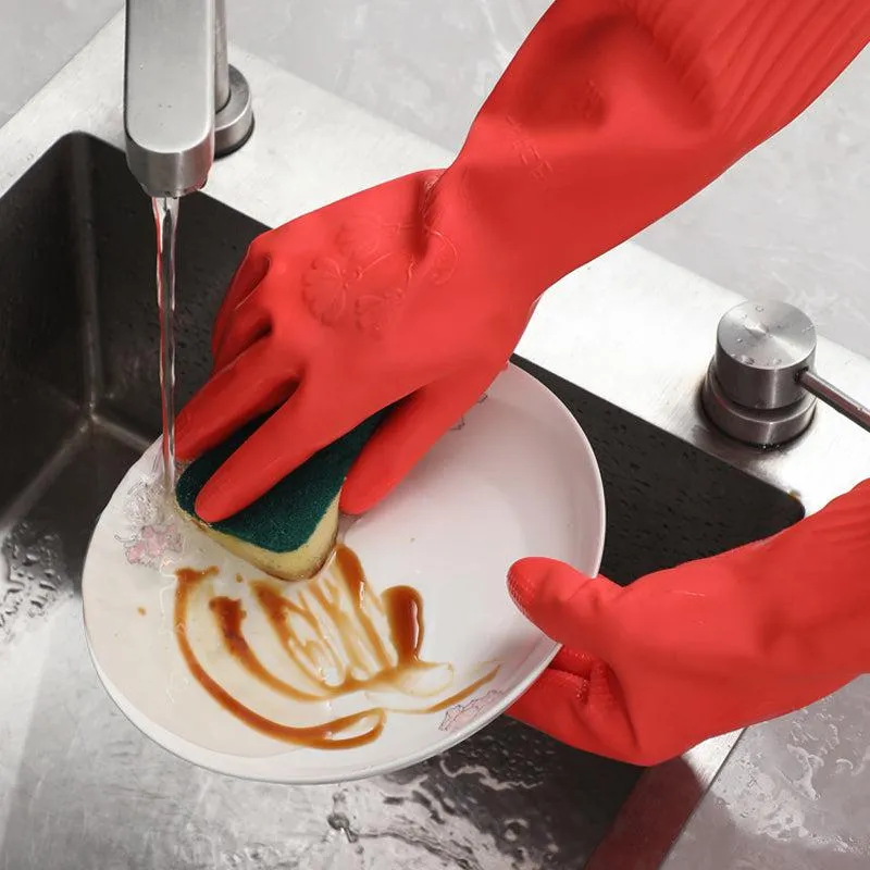Thicker and longer latex dishwashing gloves
