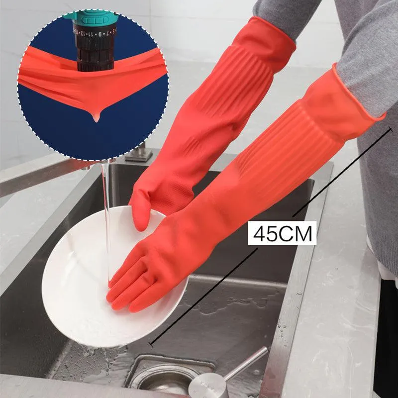 Thicker and longer latex dishwashing gloves