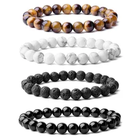 Tiger Eye Stone Volcanic Stone White Pine Frosted Stone Couple Bracelet