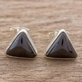 Triangle Mystique Black Jade and Sterling Silver Triangle Stud Earrings