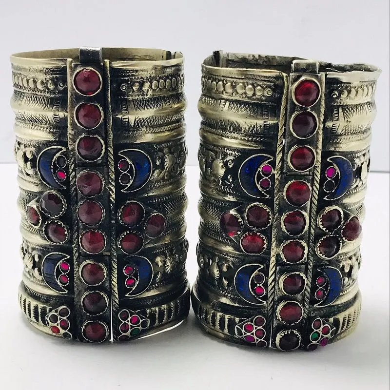 Tribal Vintage Blue and Red Glass Stones Handcuff
