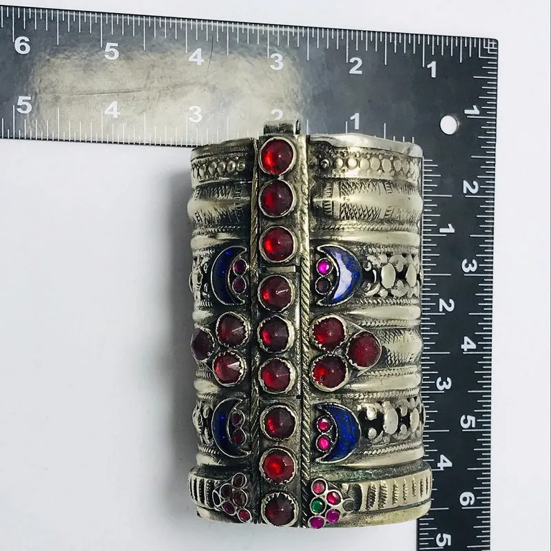 Tribal Vintage Blue and Red Glass Stones Handcuff