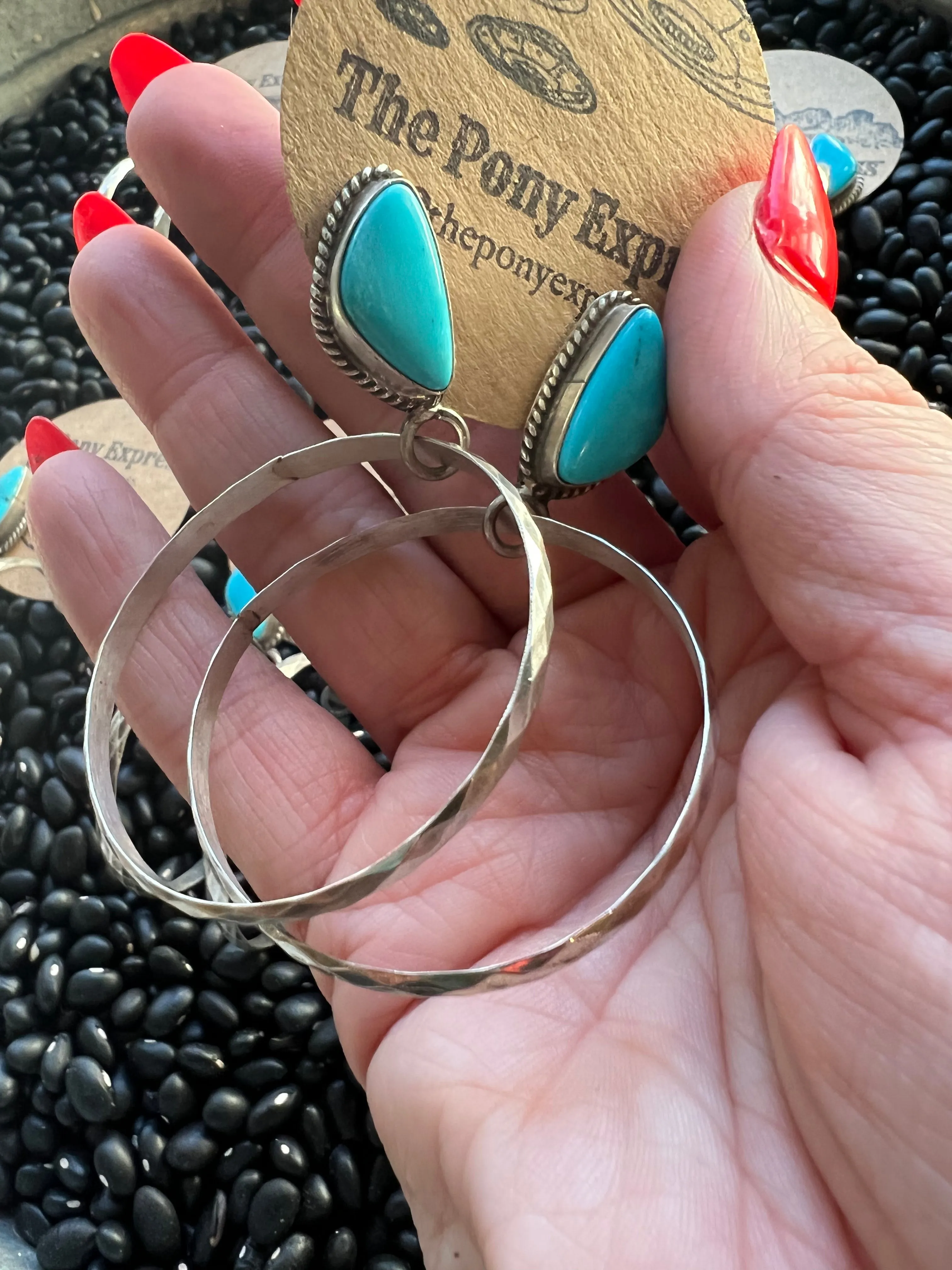 Turquoise Diamond Wire Hoops