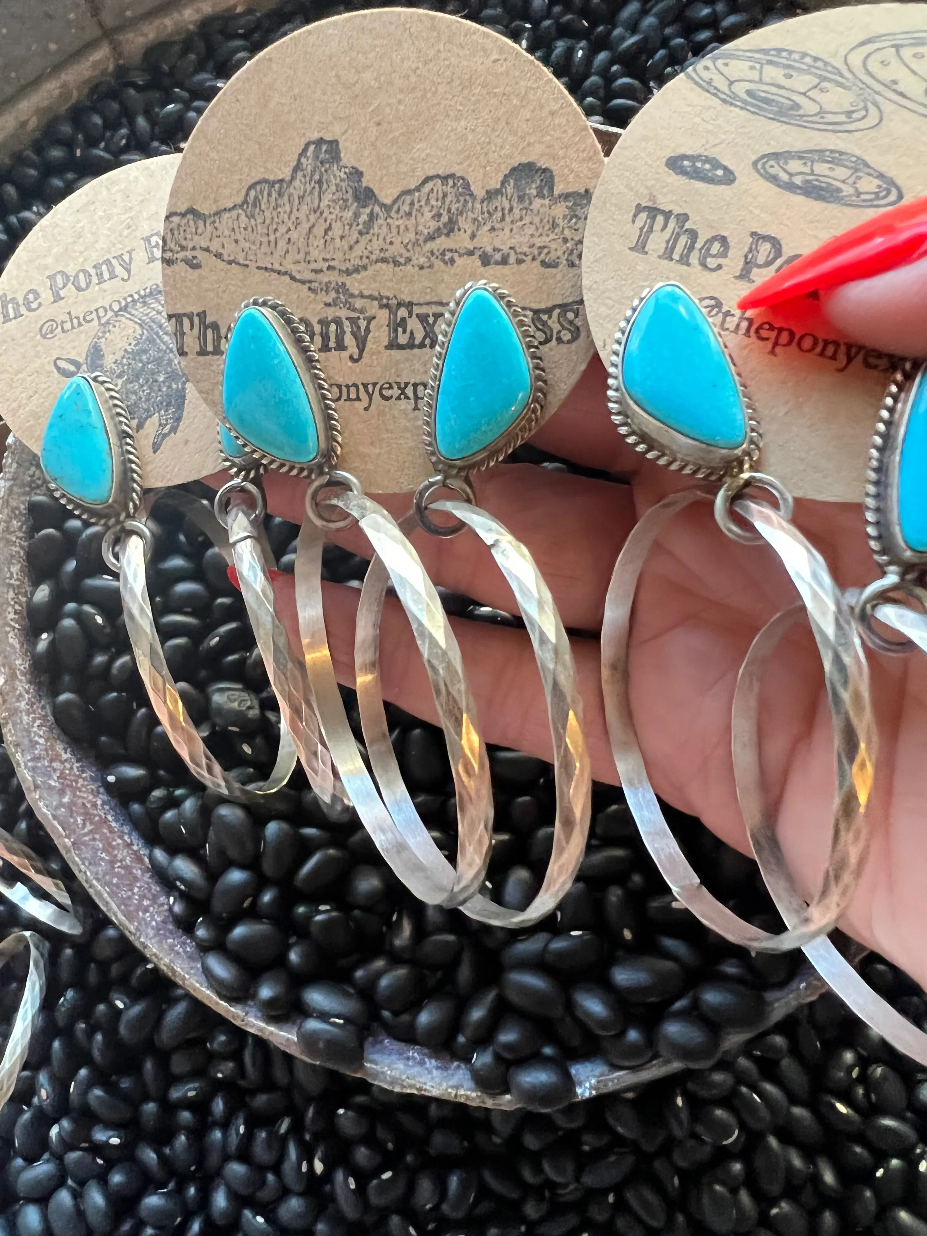Turquoise Diamond Wire Hoops
