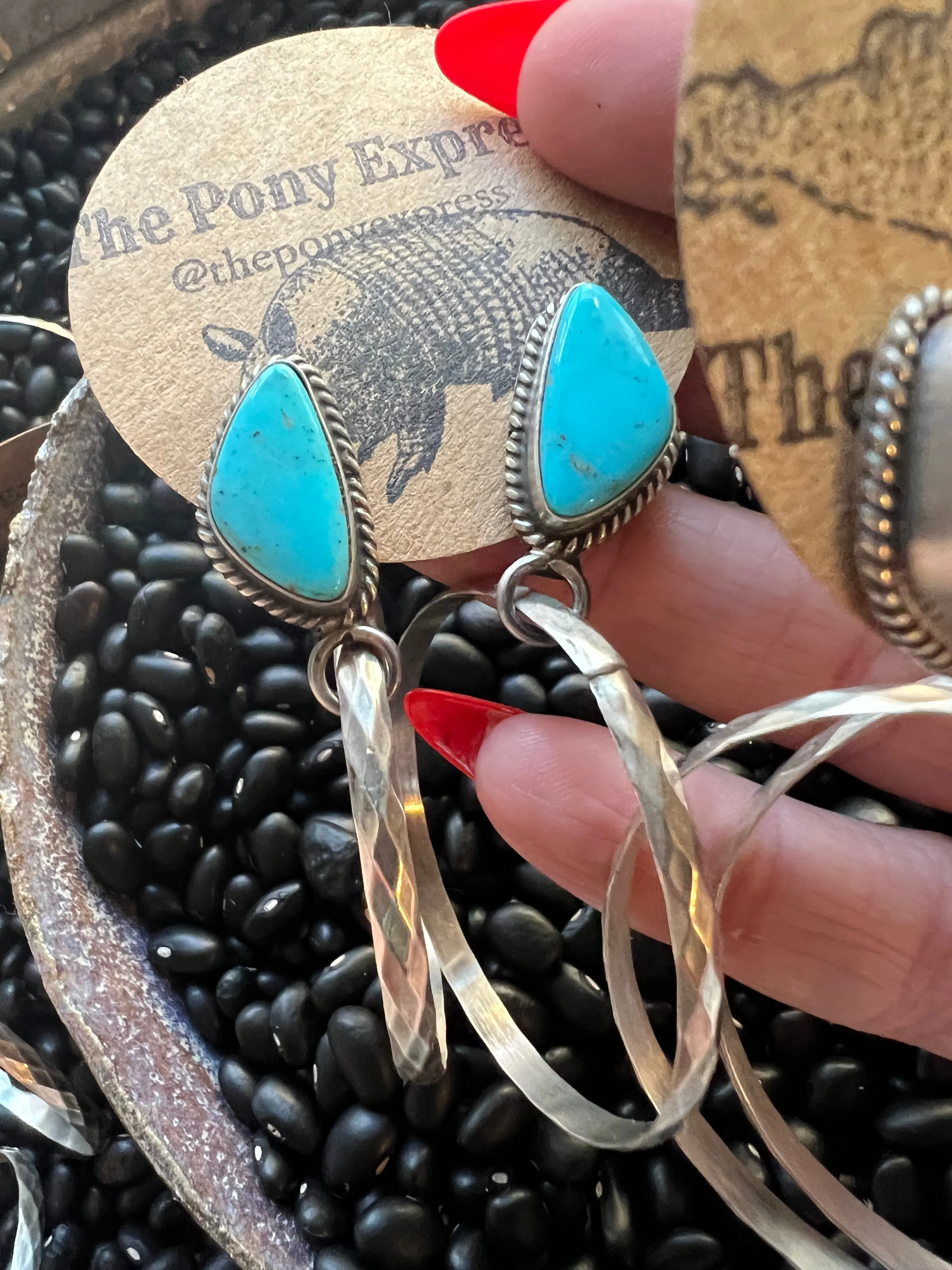 Turquoise Diamond Wire Hoops