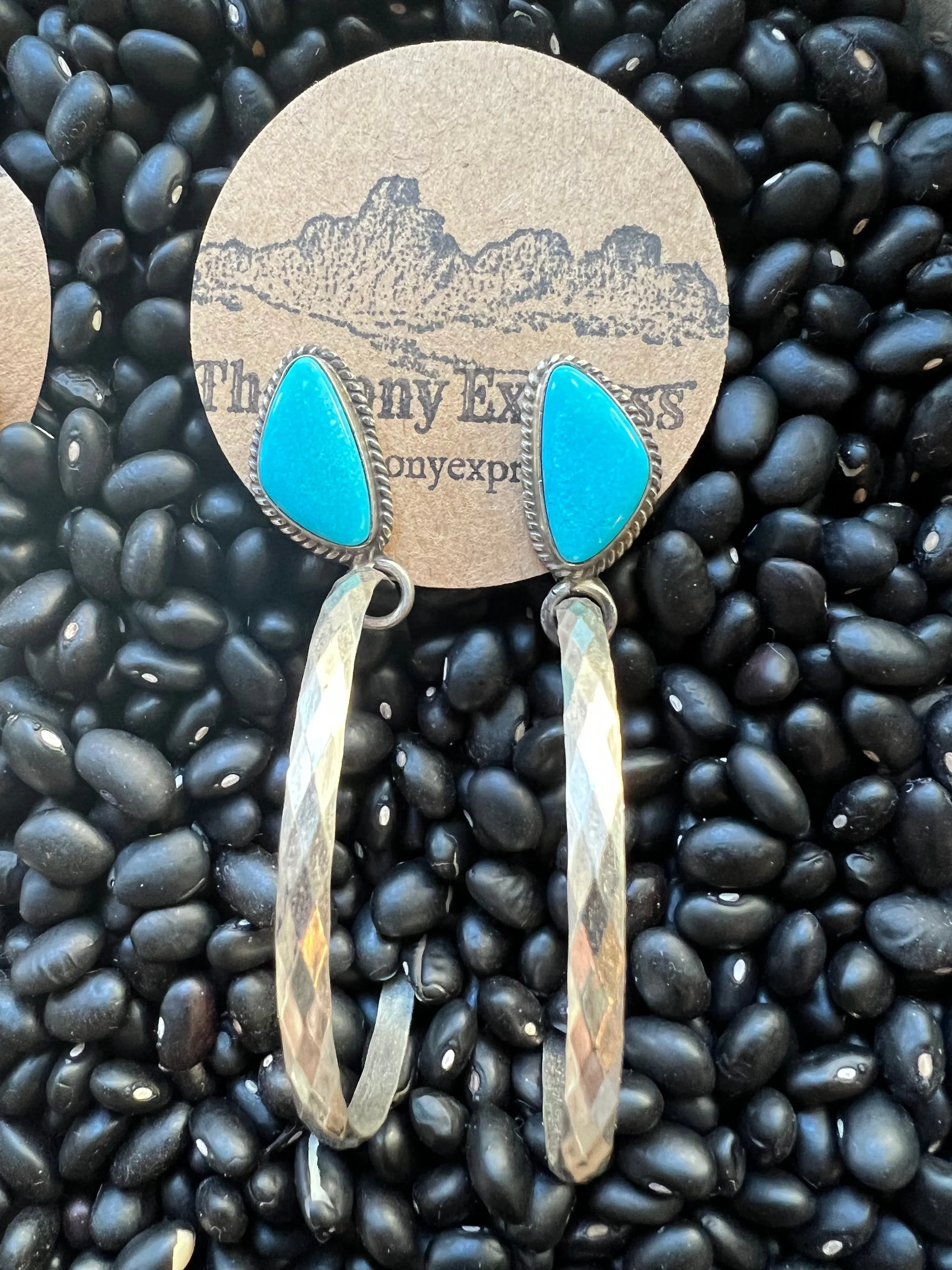 Turquoise Diamond Wire Hoops