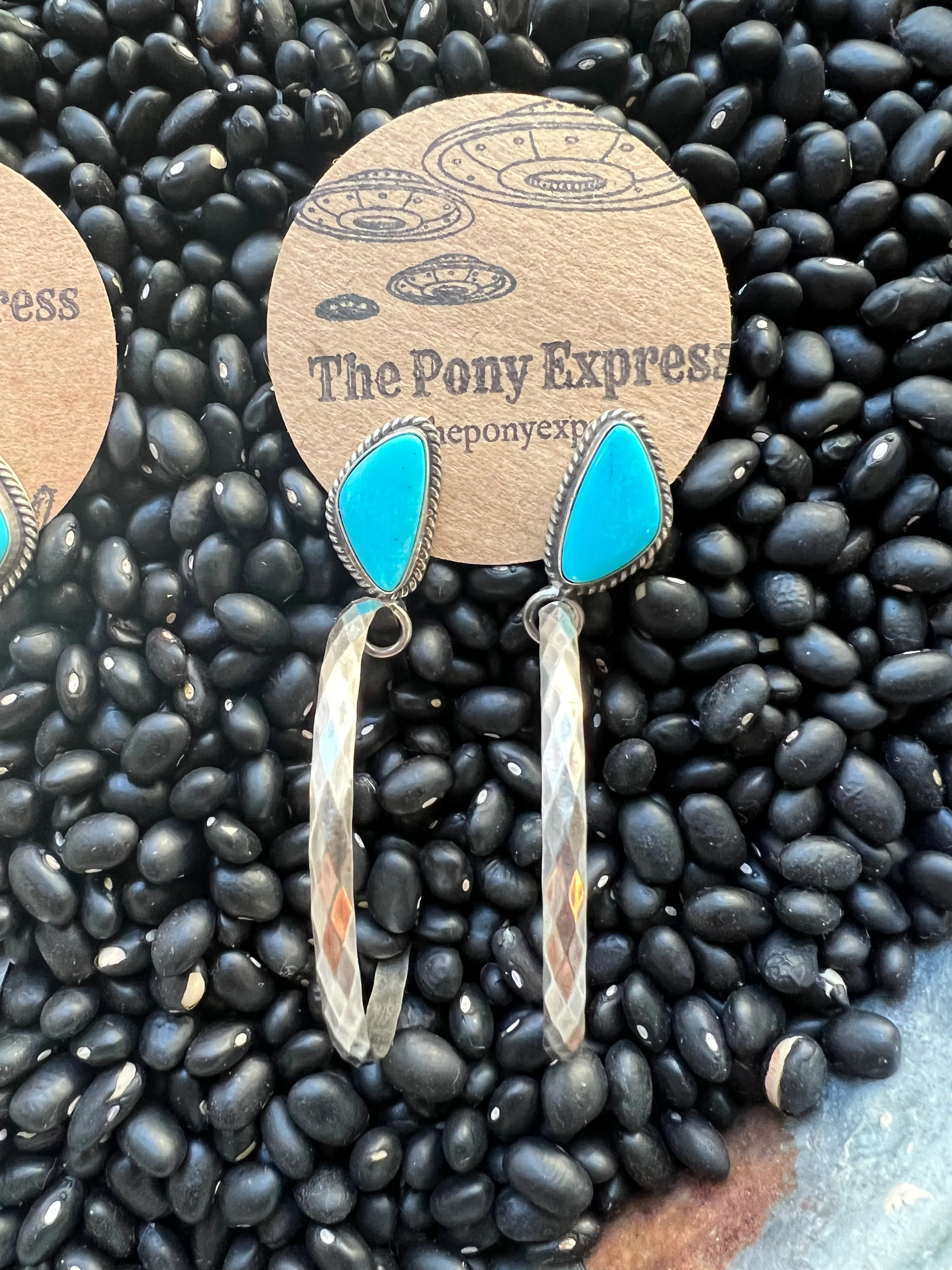 Turquoise Diamond Wire Hoops