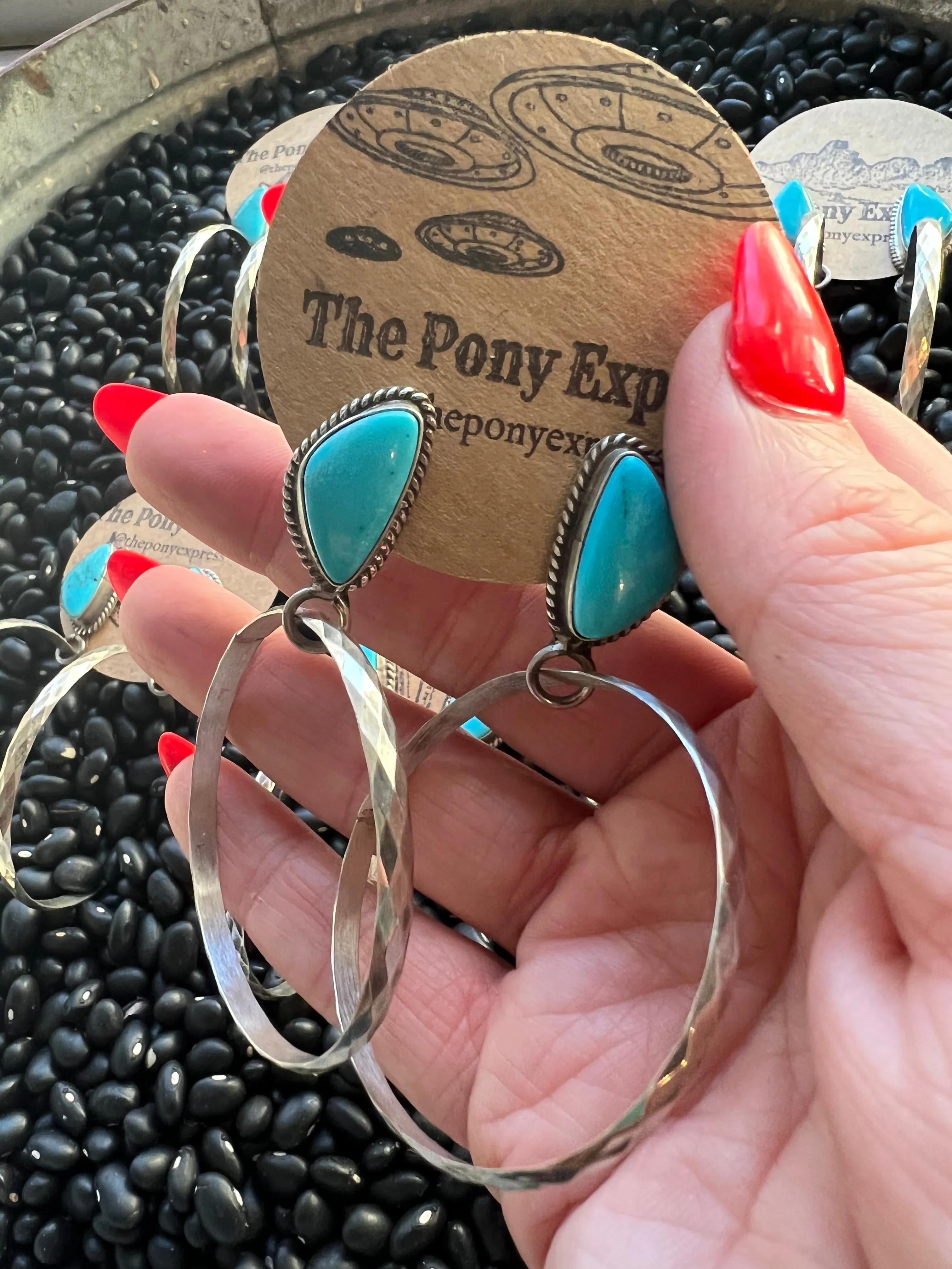 Turquoise Diamond Wire Hoops