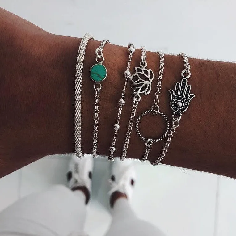 Turtle Water Drop Gemstone Bracelet Set
