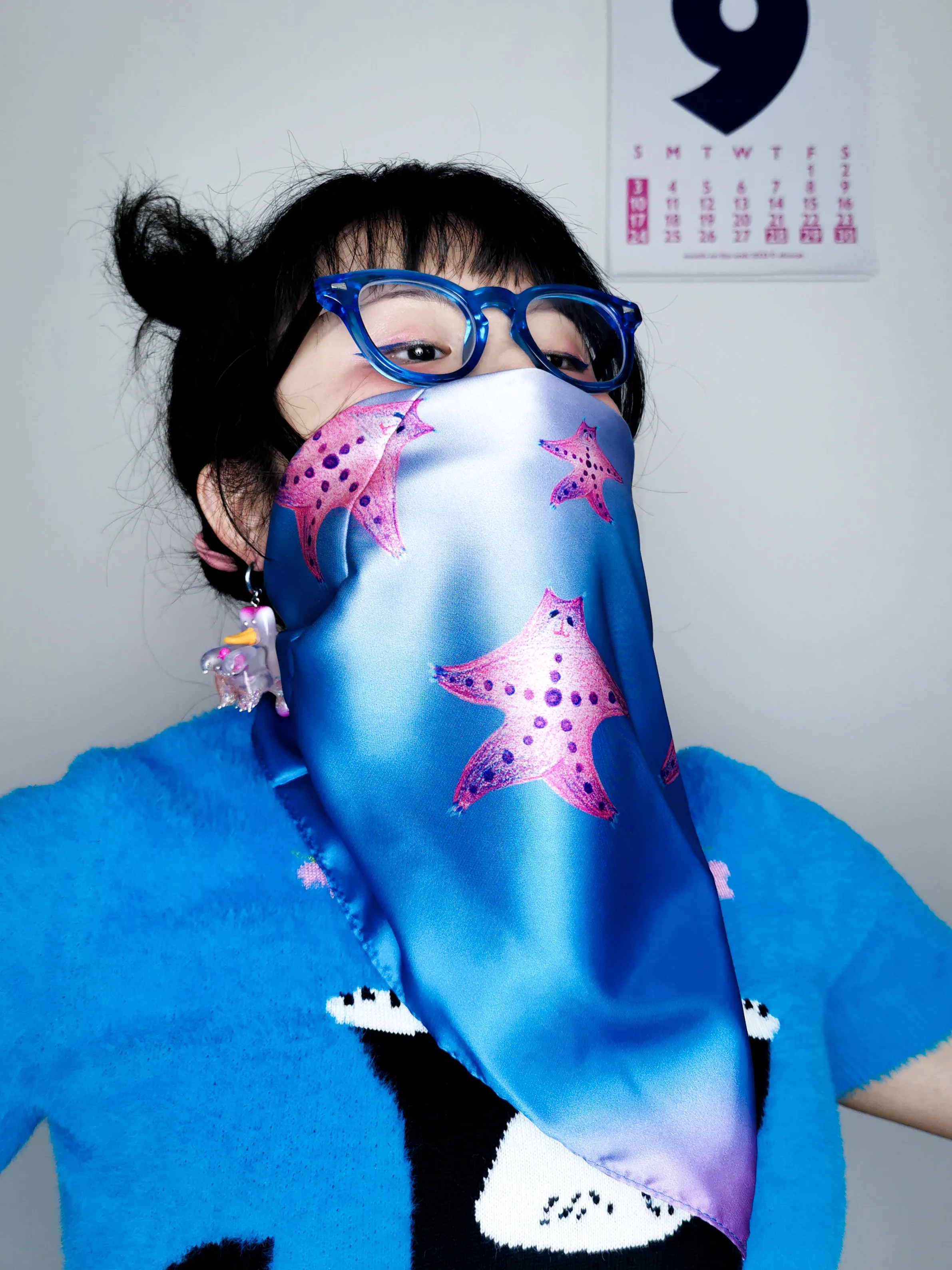 Unique silk square scarf from drawings.