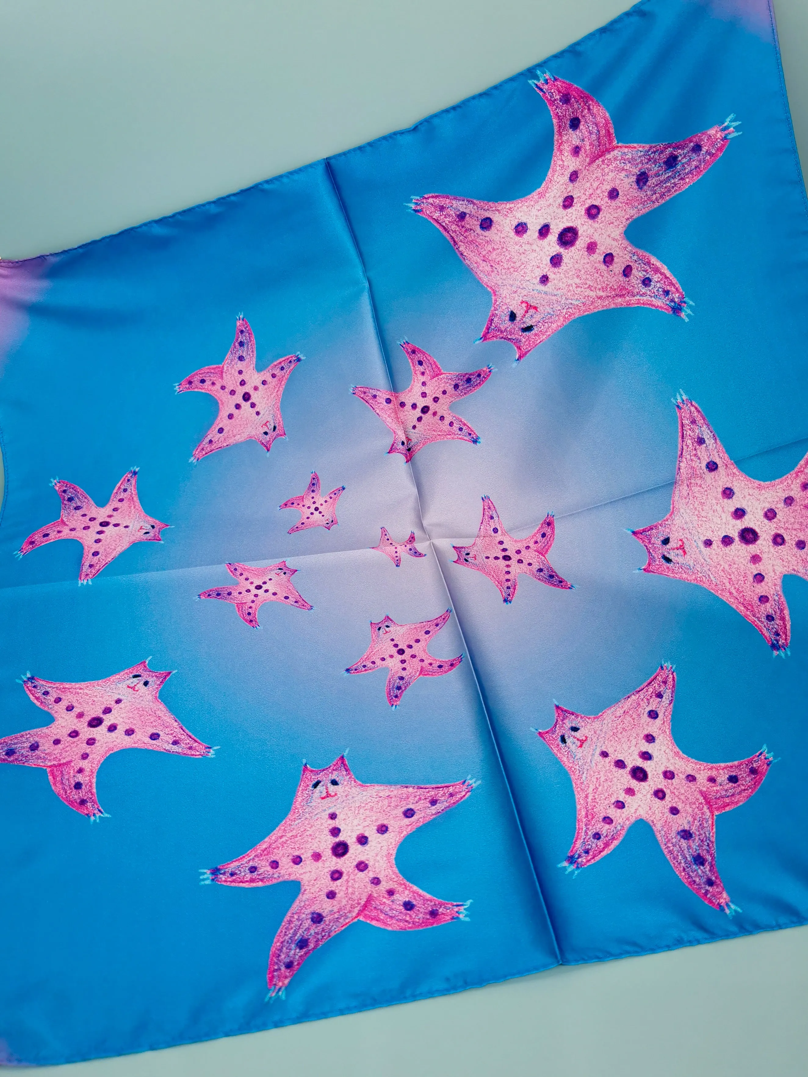Unique silk square scarf from drawings.