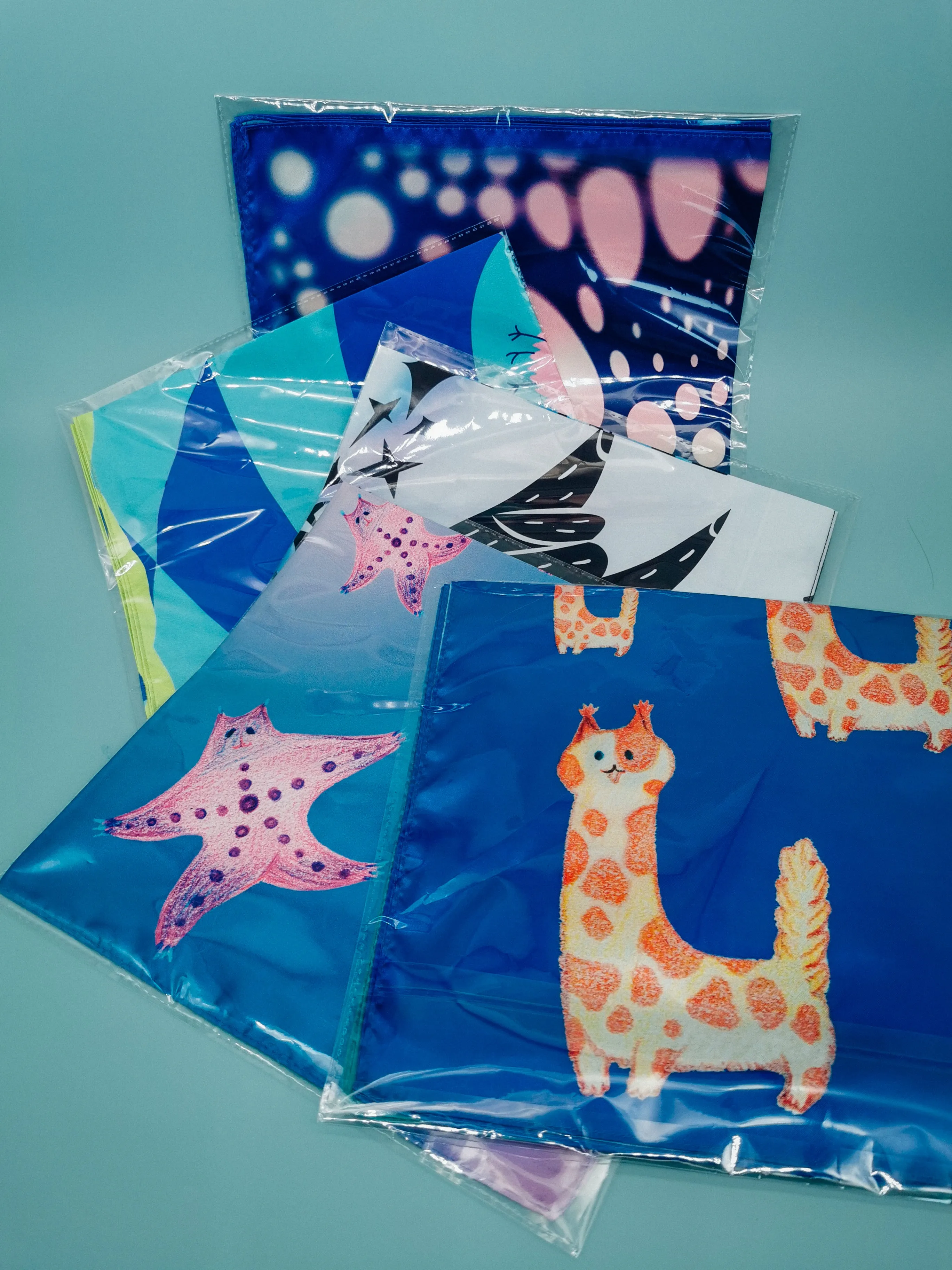 Unique silk square scarf from drawings.