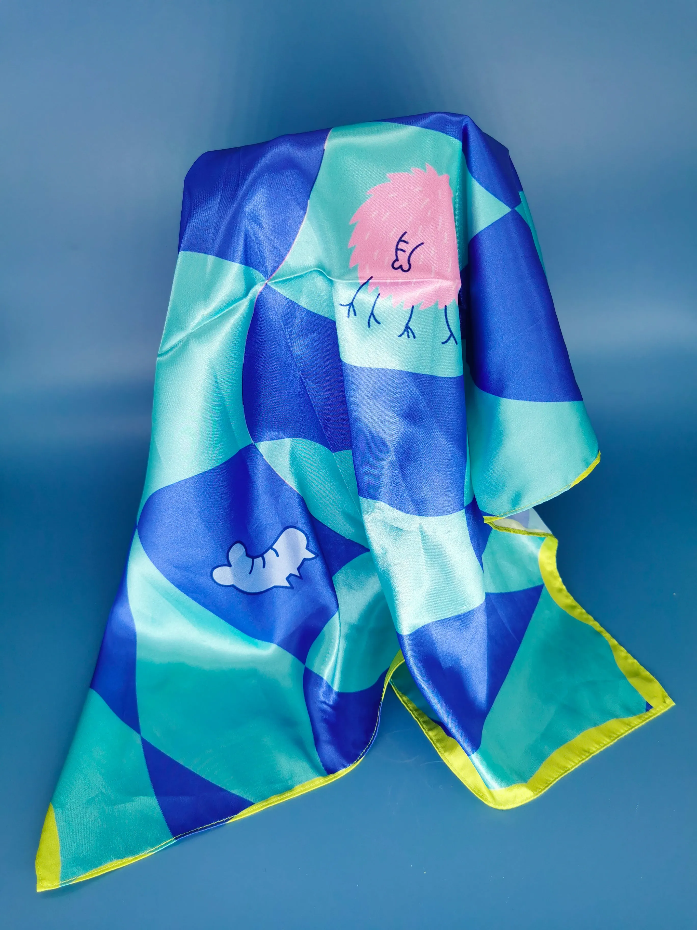 Unique silk square scarf from drawings.