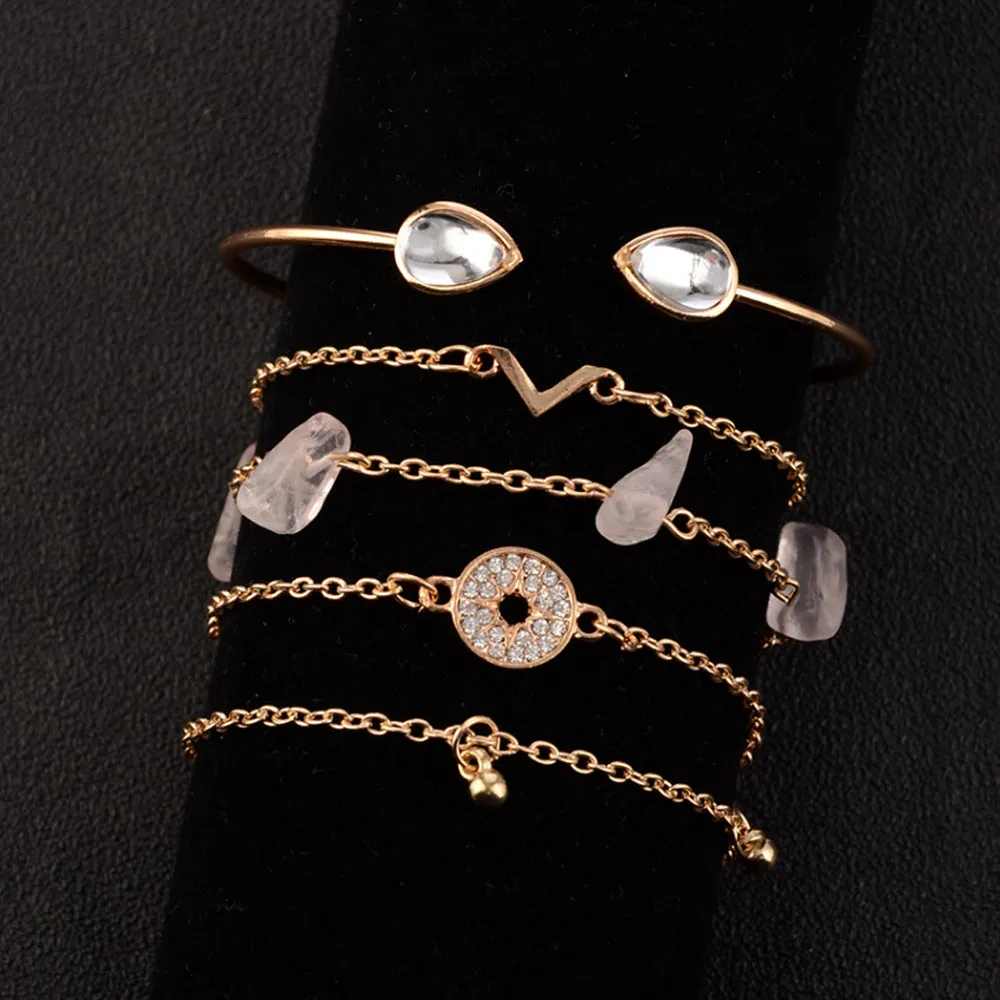V-shaped beaded and diamond five-piece bracelet