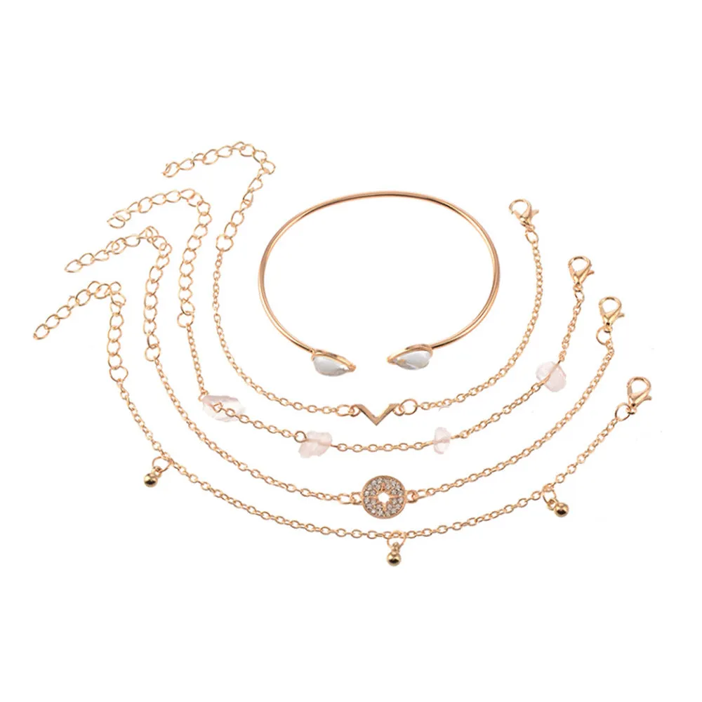 V-shaped beaded and diamond five-piece bracelet