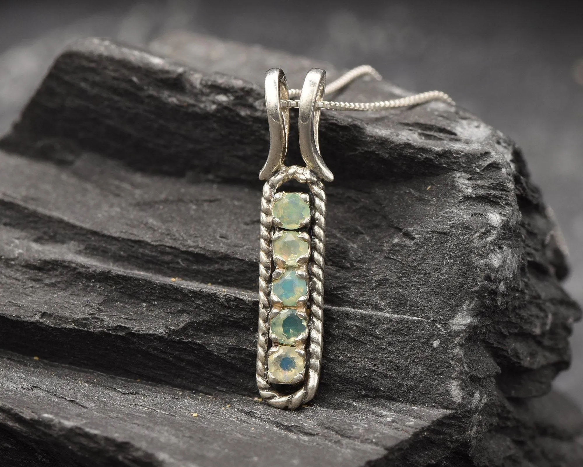 Vertical Opal Pendant - Natural Opal Necklace - October Birthstone Necklace