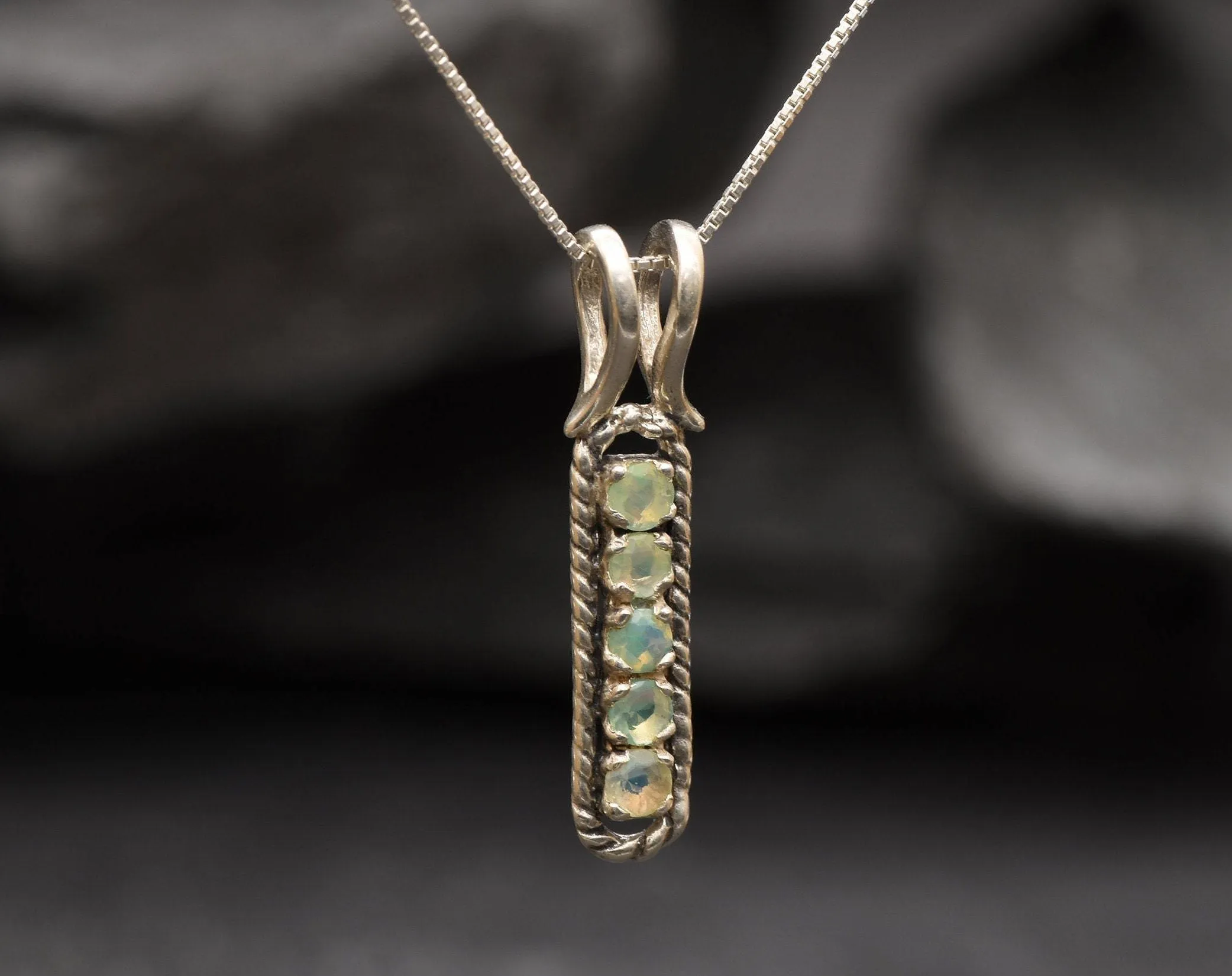 Vertical Opal Pendant - Natural Opal Necklace - October Birthstone Necklace
