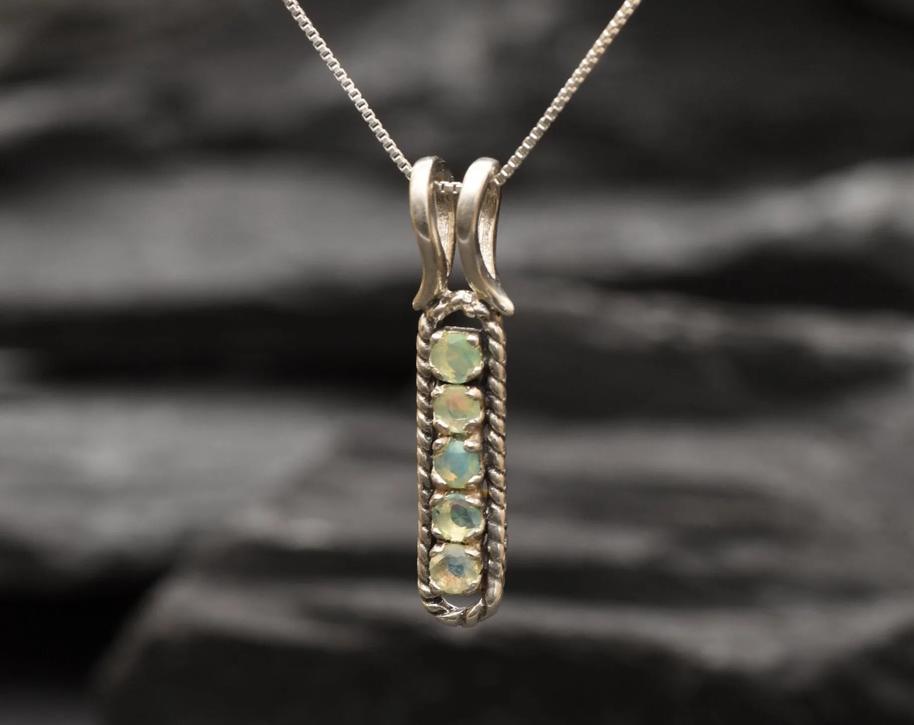 Vertical Opal Pendant - Natural Opal Necklace - October Birthstone Necklace