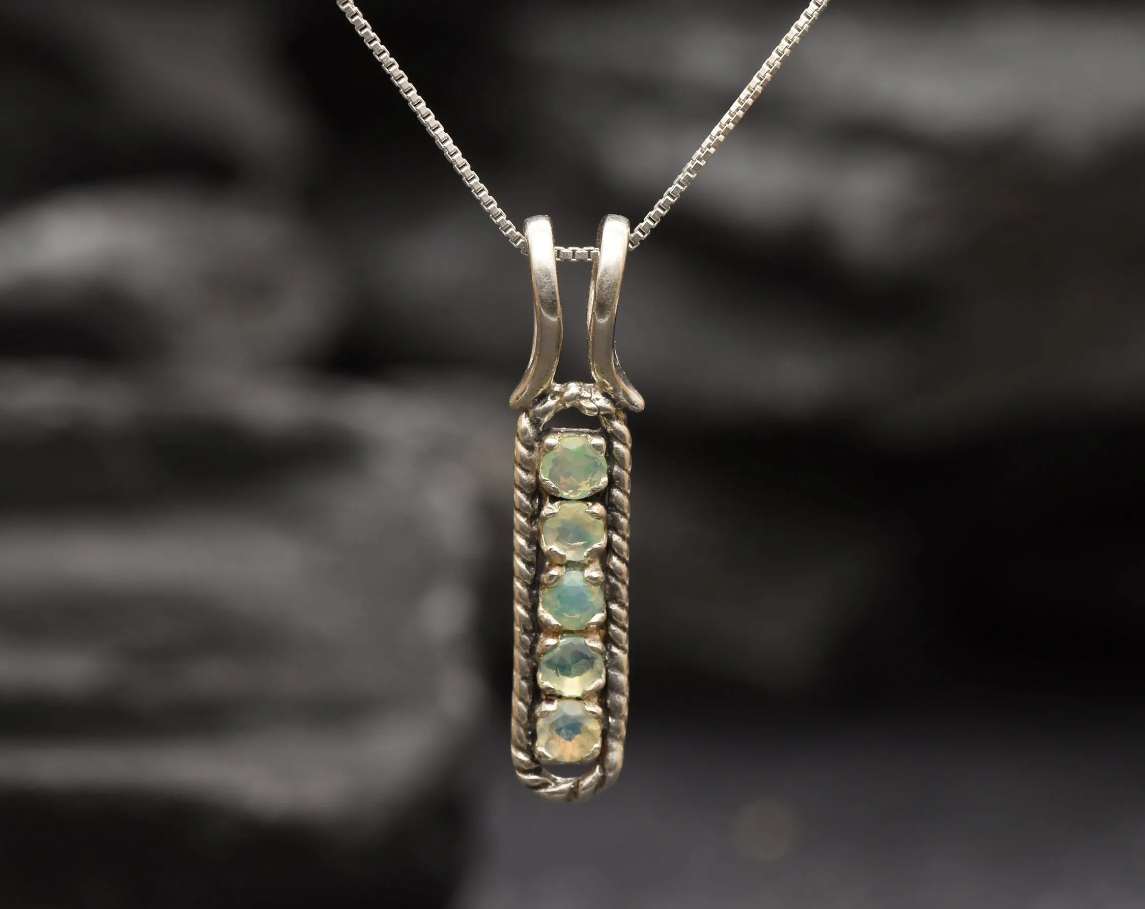 Vertical Opal Pendant - Natural Opal Necklace - October Birthstone Necklace
