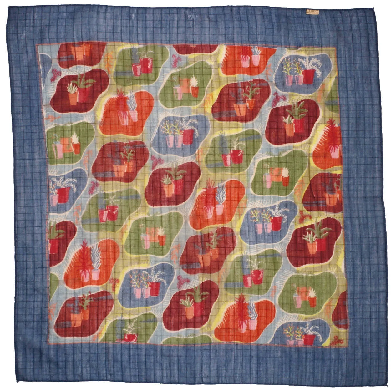 Vintage 1940s Liberty of London Wool Challis Scarf Novelty Print w Cloth Label