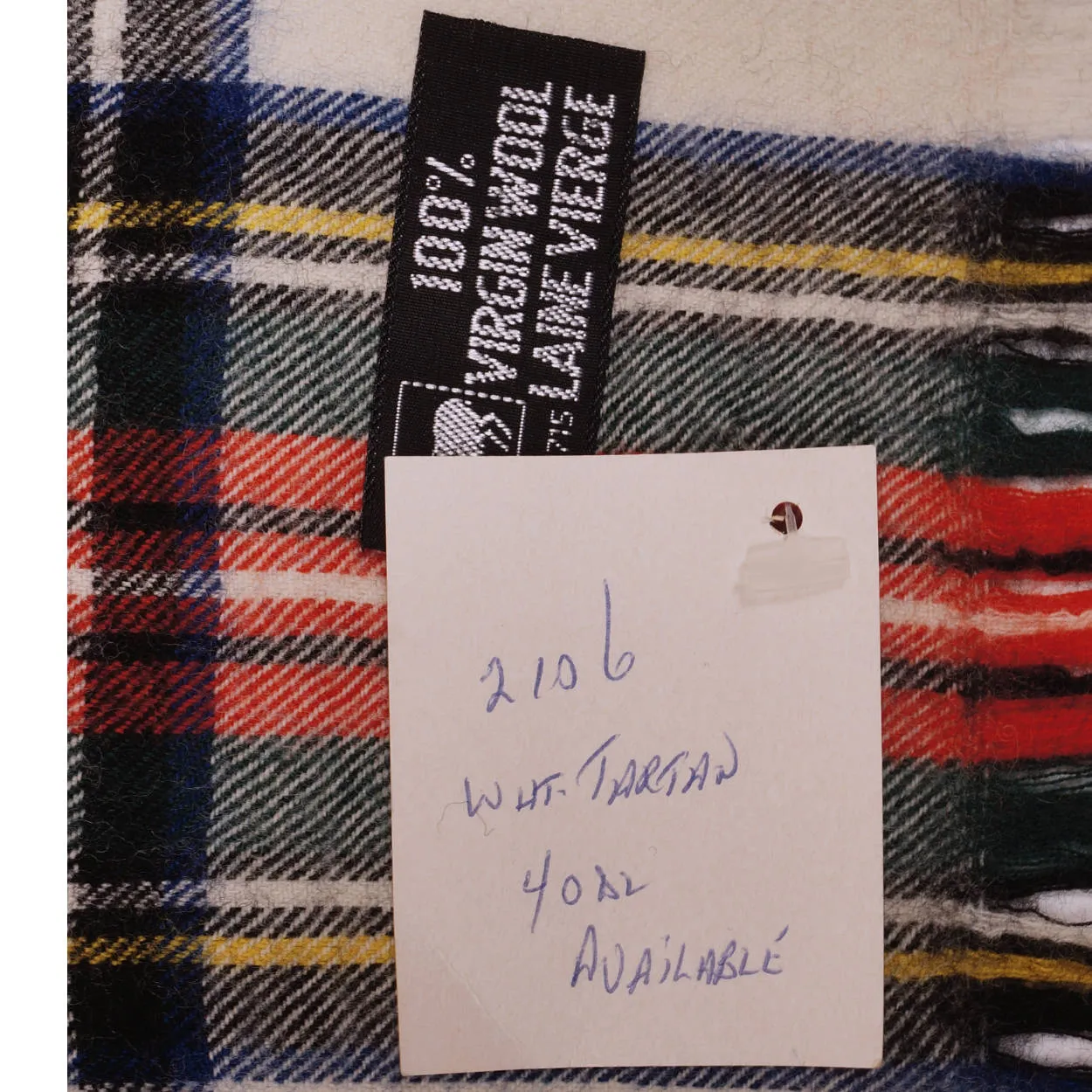 Vintage 1970s NWT Plaid White Wool Scarf Unused Sample Unisex