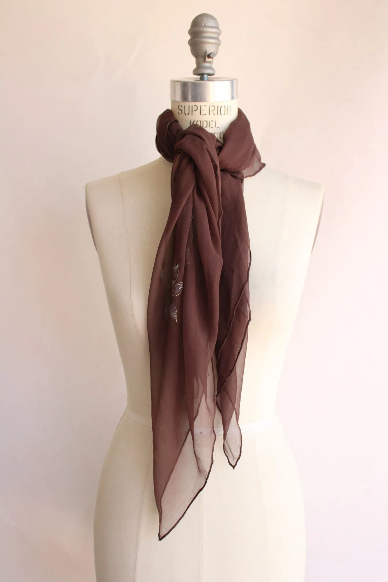 Vintage 1980s 1990s Brown Silk Chiffon Scarf