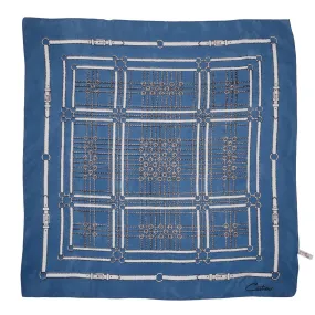 Vintage Cartier Paris Silk Scarf Blue w White Horsebit Design 23”