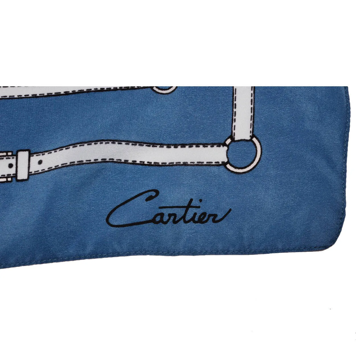 Vintage Cartier Paris Silk Scarf Blue w White Horsebit Design 23”