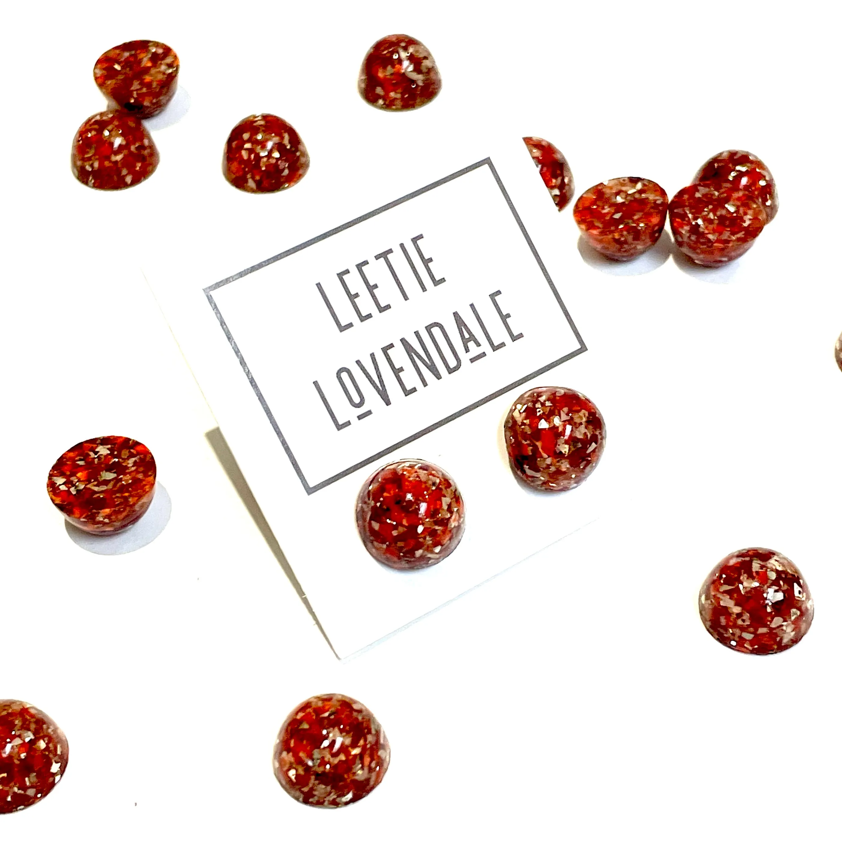 Vintage Ruby & Glitter Mosaic Gumdrop Stud Earrings