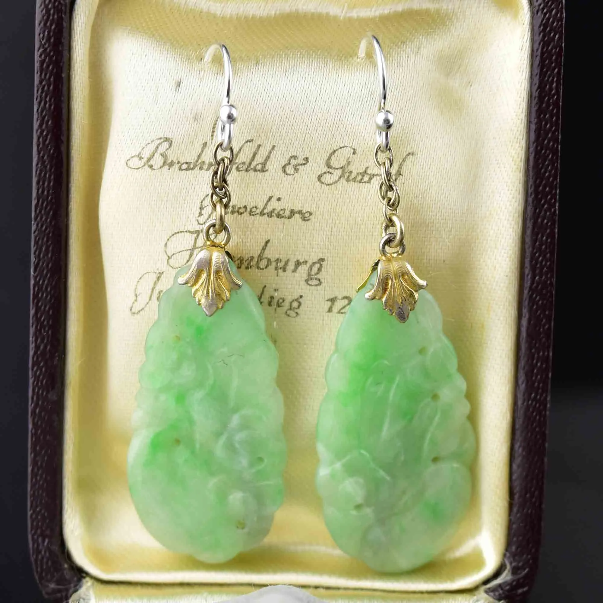 Vintage Silver Carved Pierced Jade Chandelier Earrings