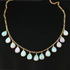 Vintage Tear Drop Fringe Opal Pendant Necklace