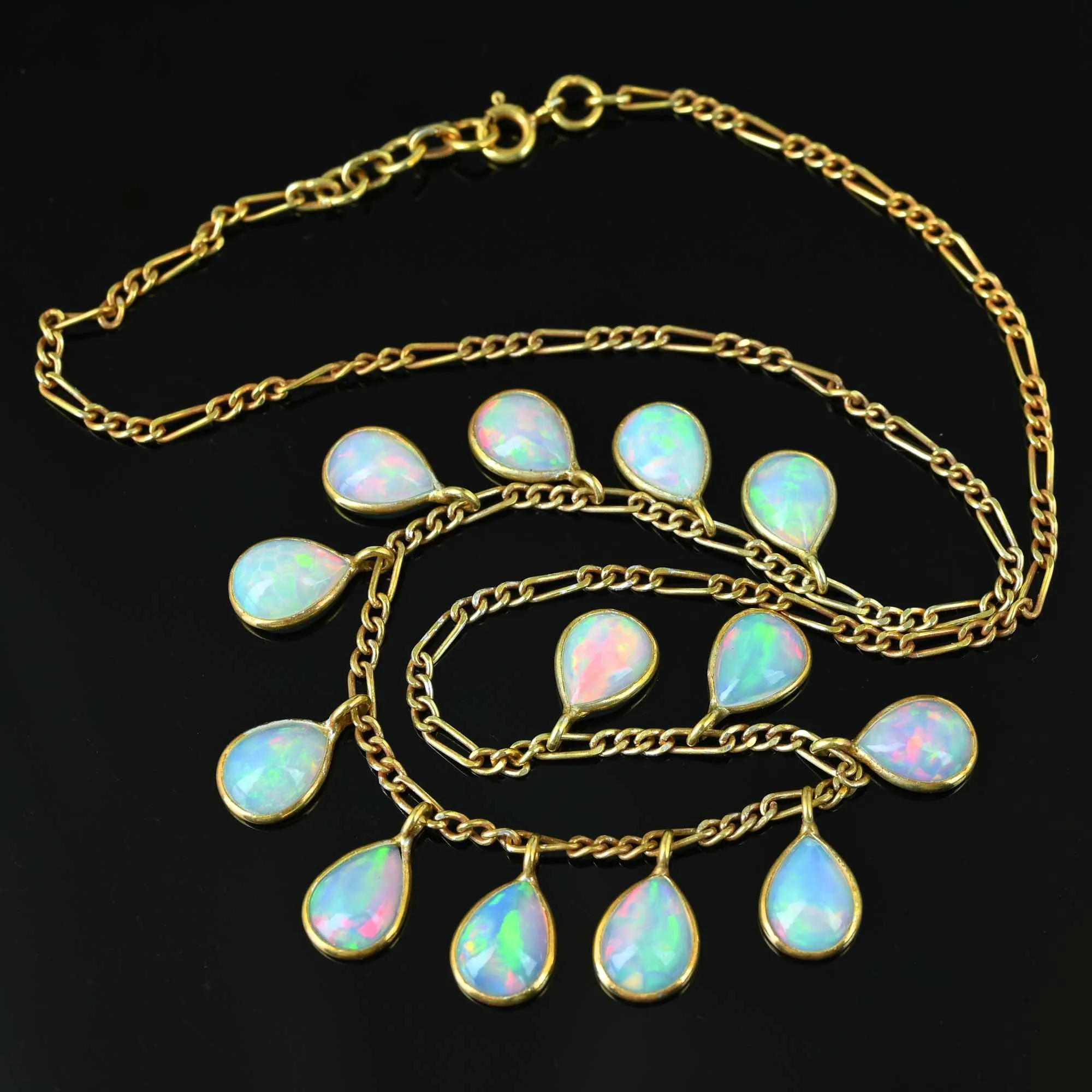 Vintage Tear Drop Fringe Opal Pendant Necklace