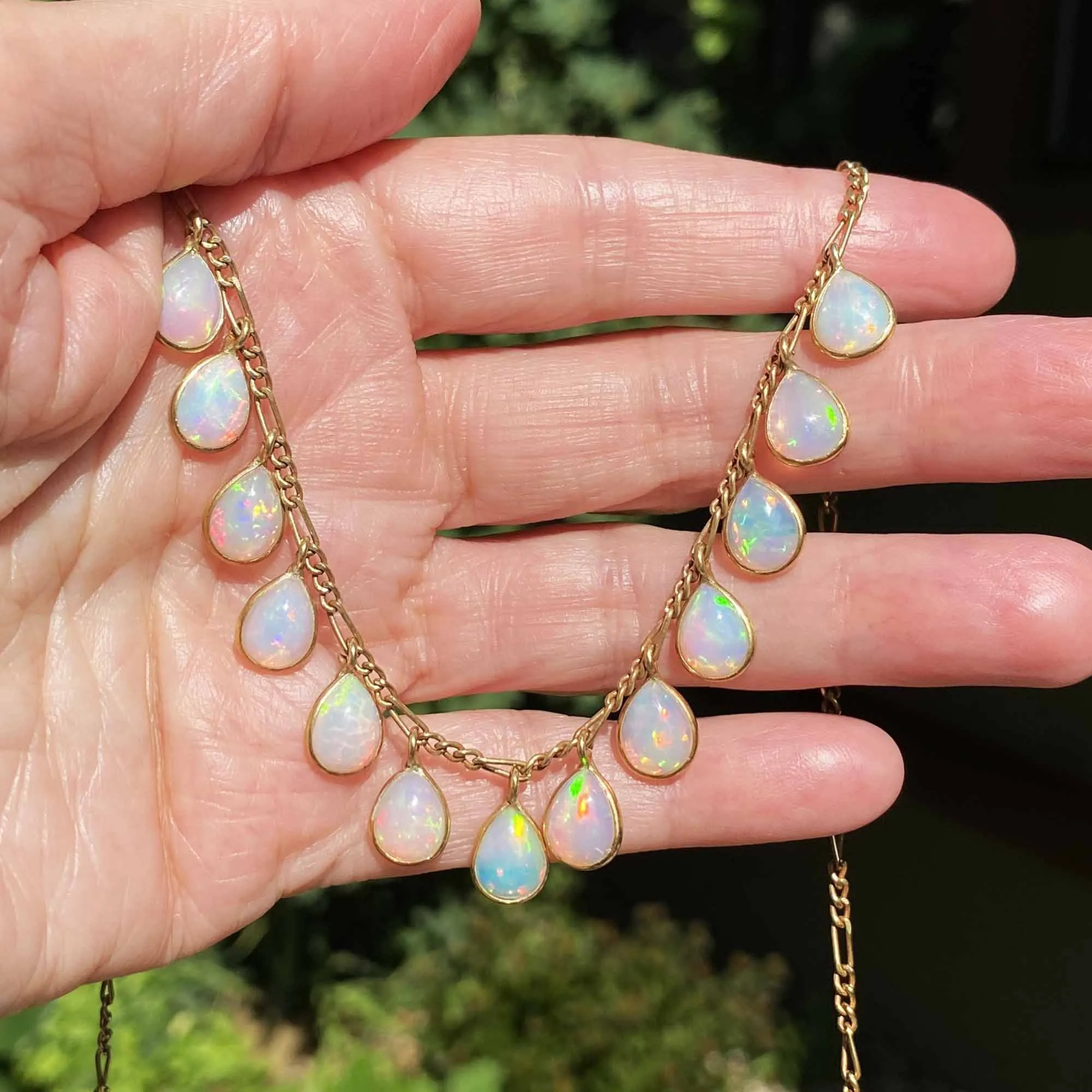 Vintage Tear Drop Fringe Opal Pendant Necklace