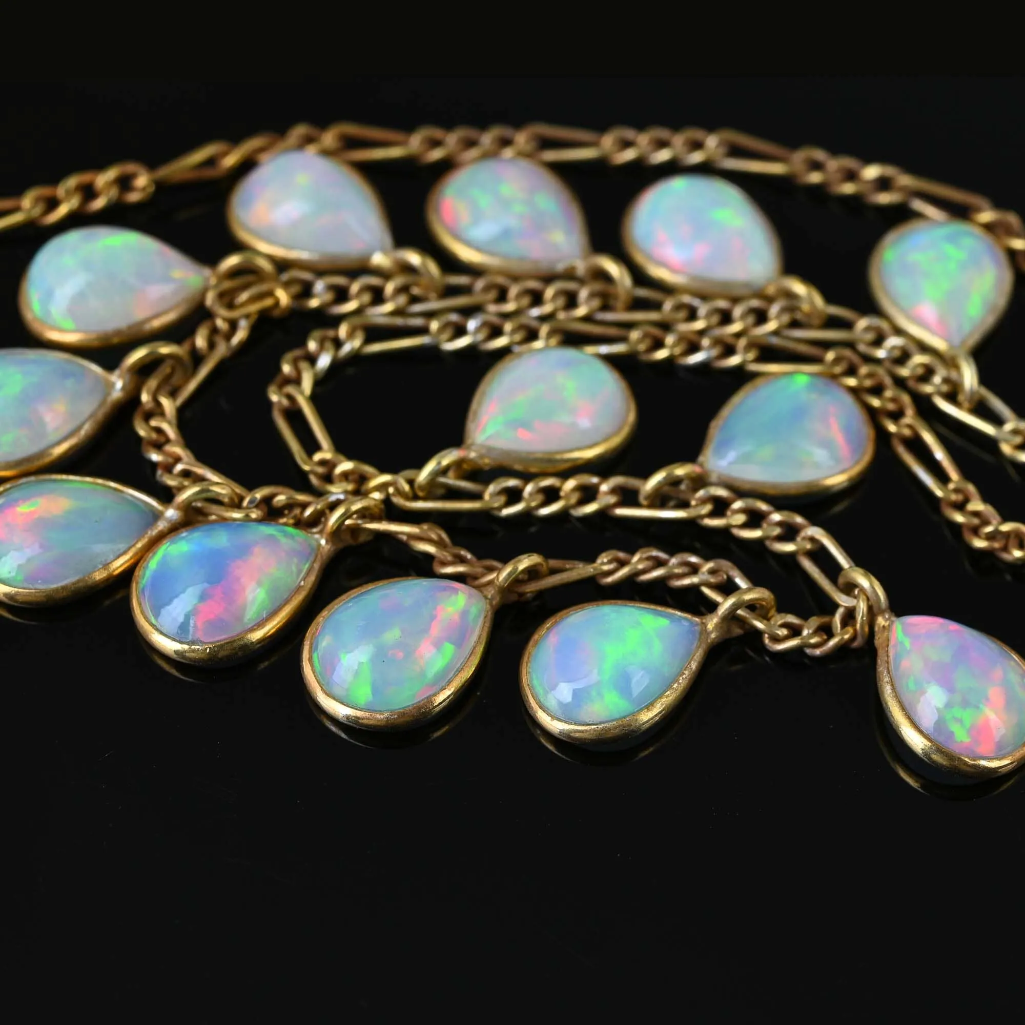 Vintage Tear Drop Fringe Opal Pendant Necklace
